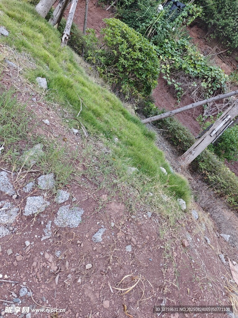 山间小径旁的木质围栏