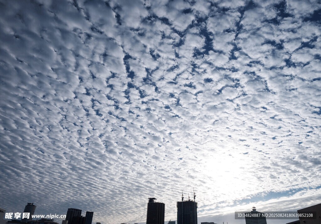 城市上空的絮状云朵