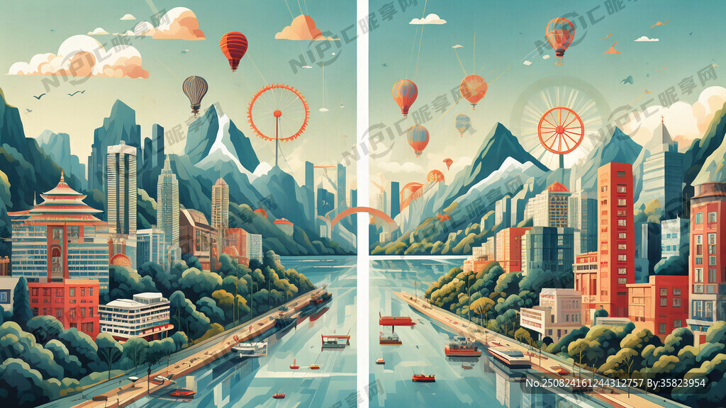 生成一张一边山河景色 过度自然