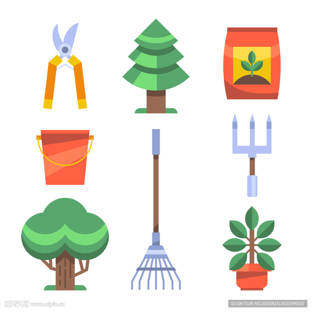园艺工具与植物图标集