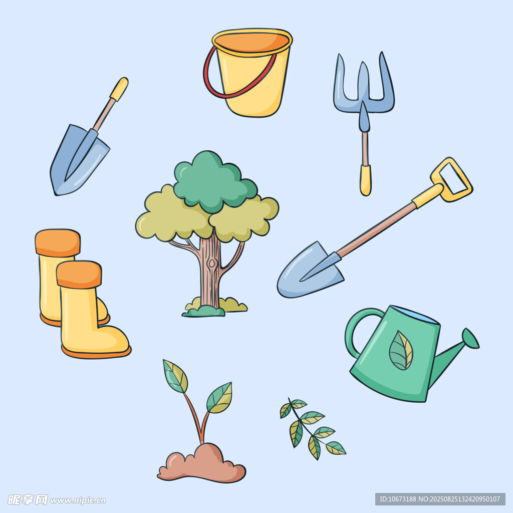 园艺工具与绿植插画