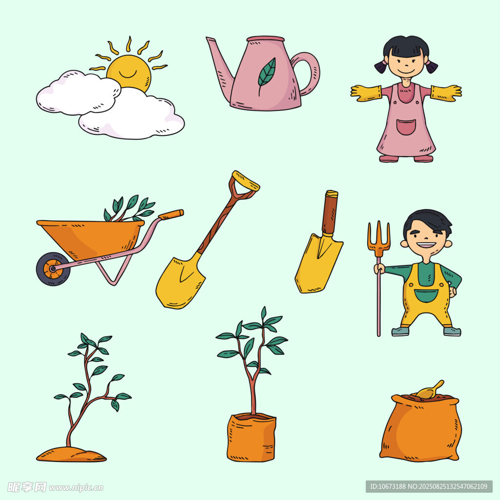 儿童园艺工具与种植场景