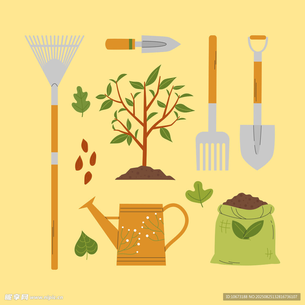 园艺工具与绿植图标集