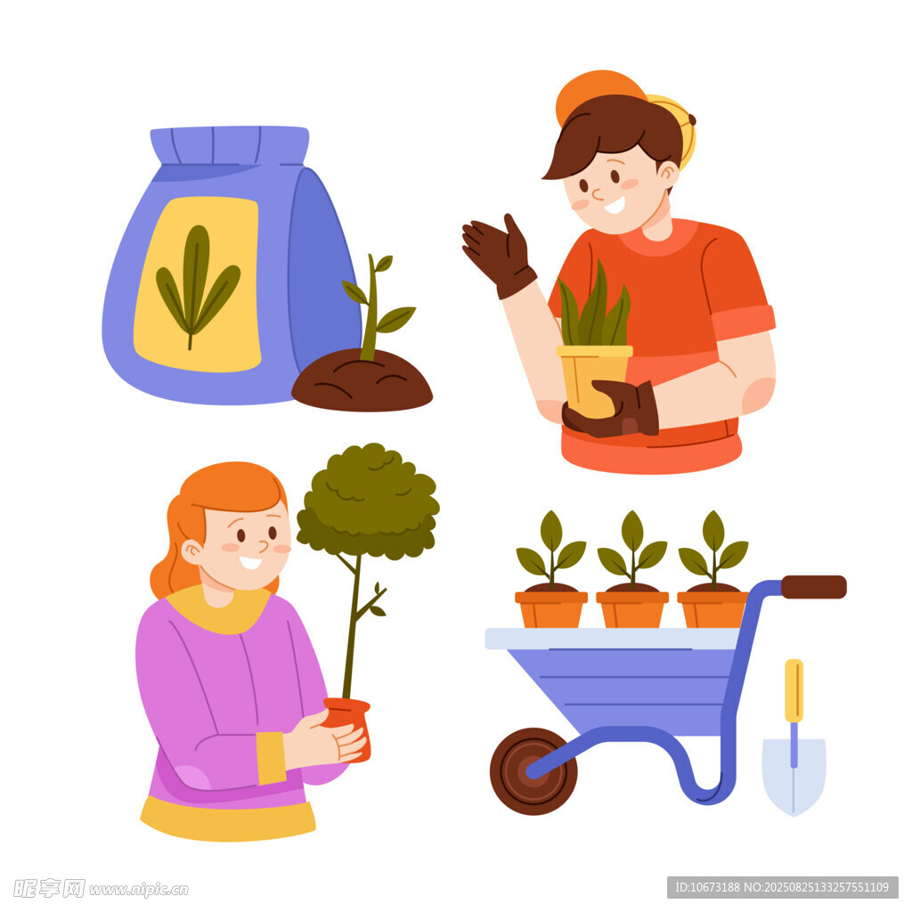 园艺活动中的人物与植物
