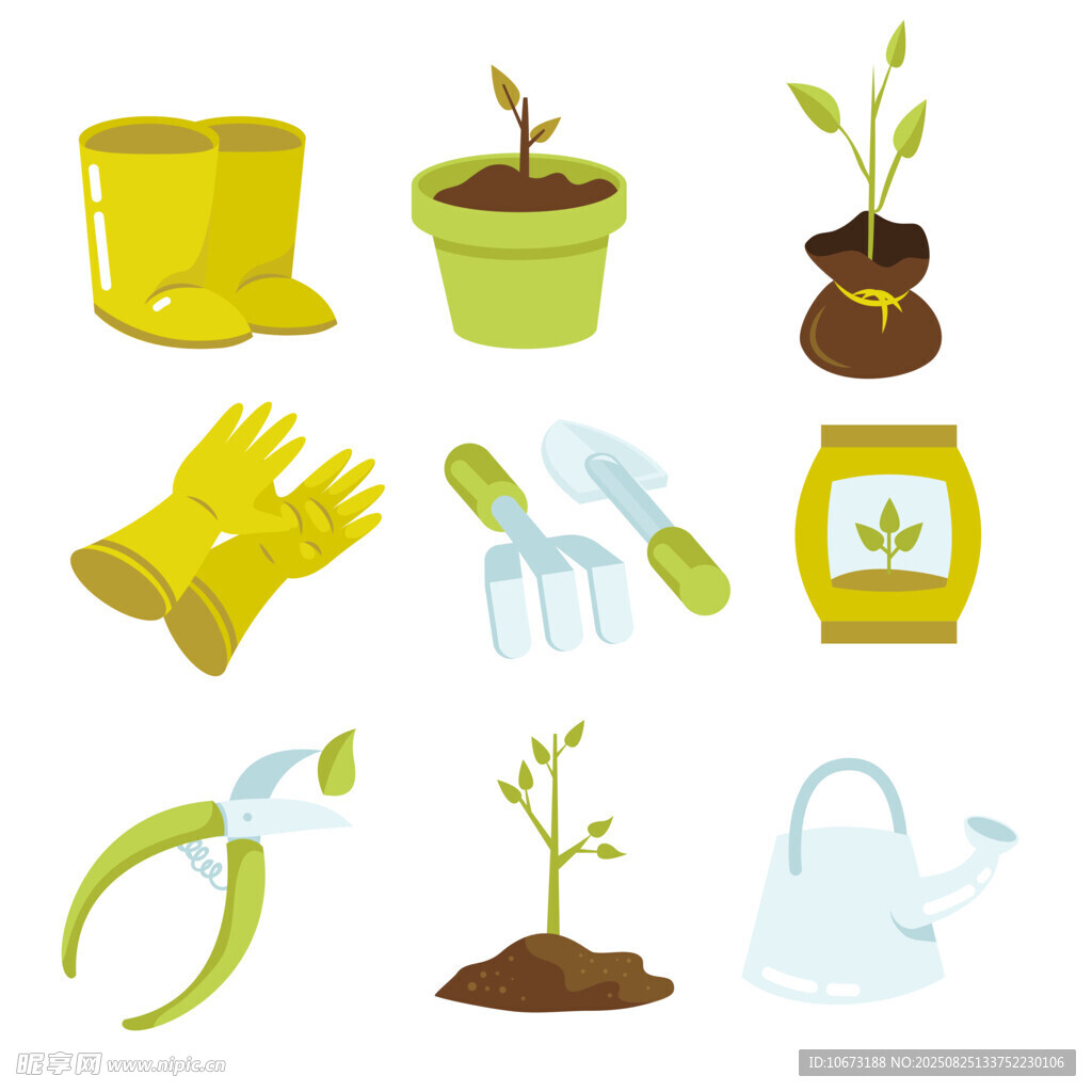 园艺工具与绿植图标集