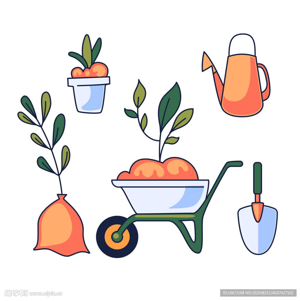 手绘园艺工具与植物元素
