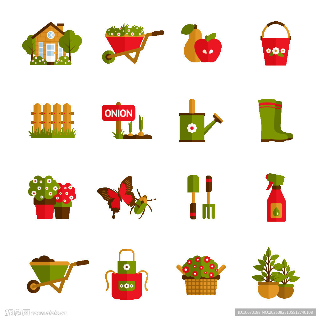园艺工具与植物图标集