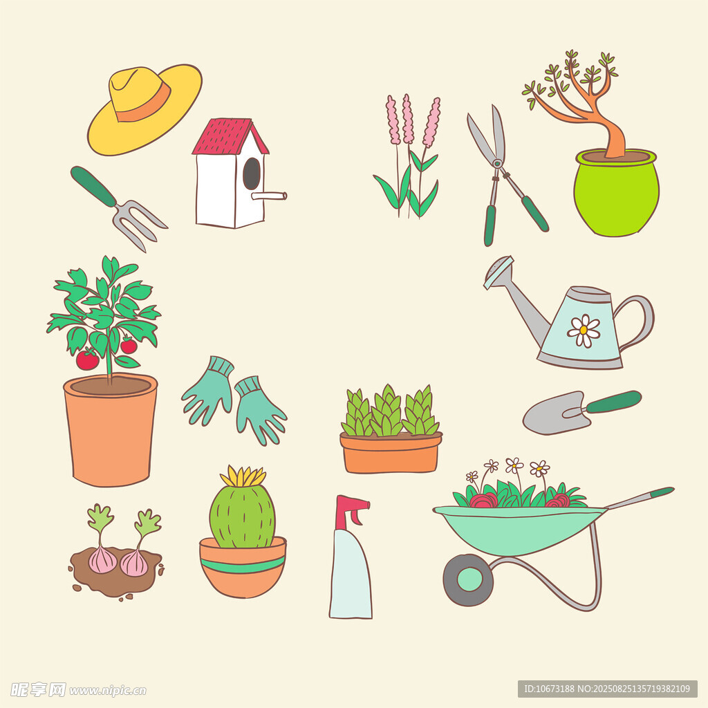 园艺工具与植物图标集