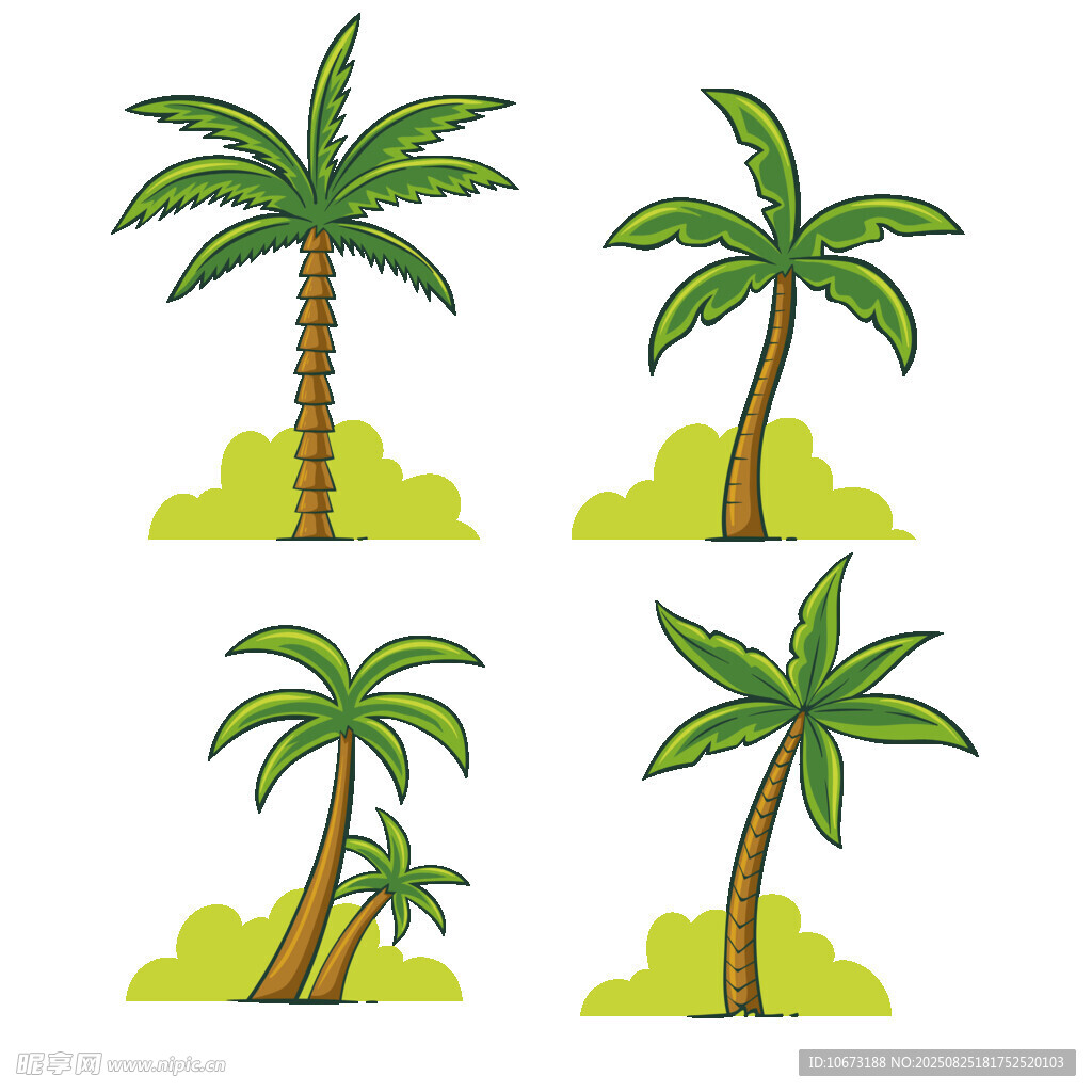 四棵不同姿态的椰子树
