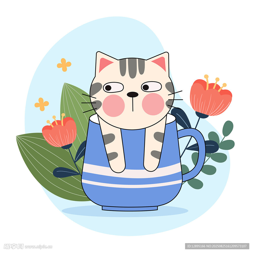 杯中小猫与花朵的萌趣画面