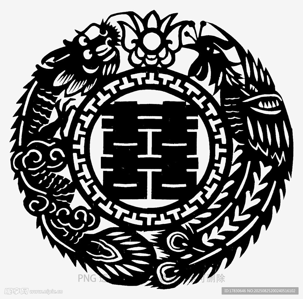 传统中式双喜剪纸图案