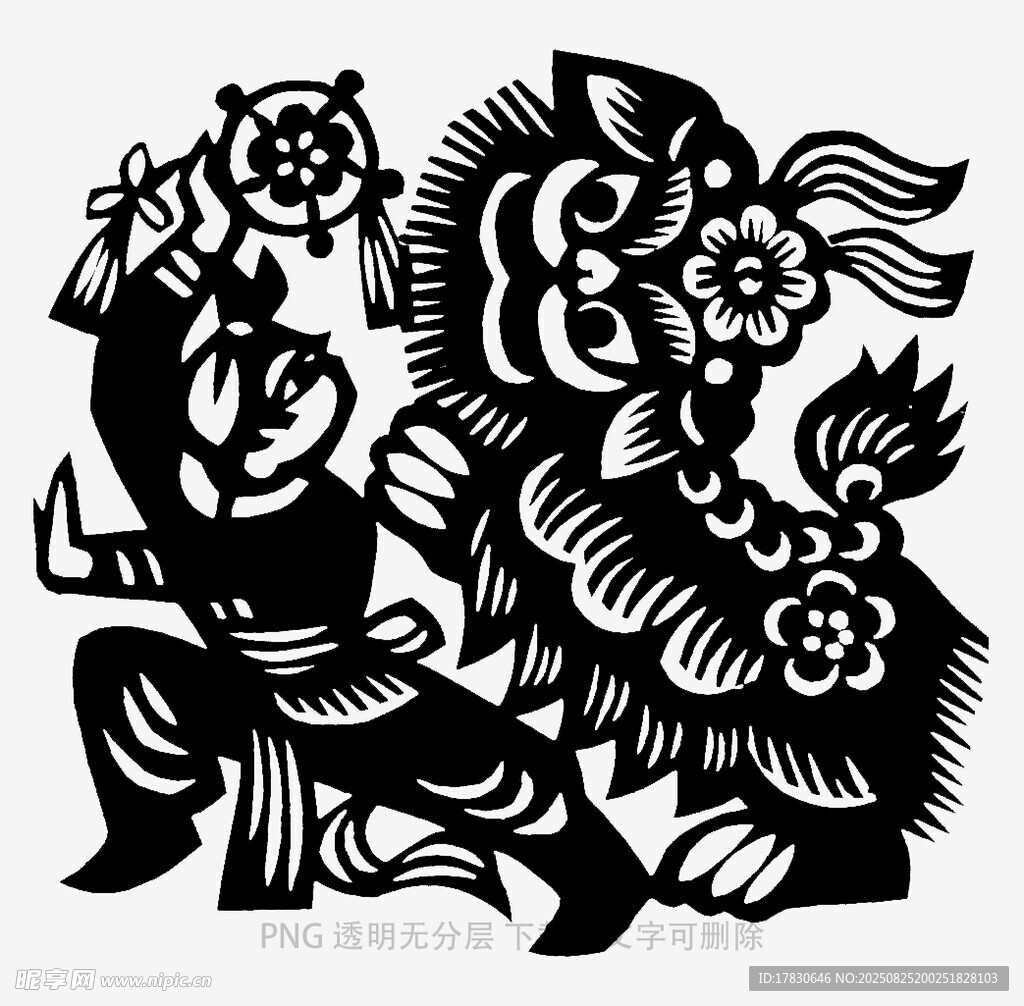 传统剪纸中的舞狮形象