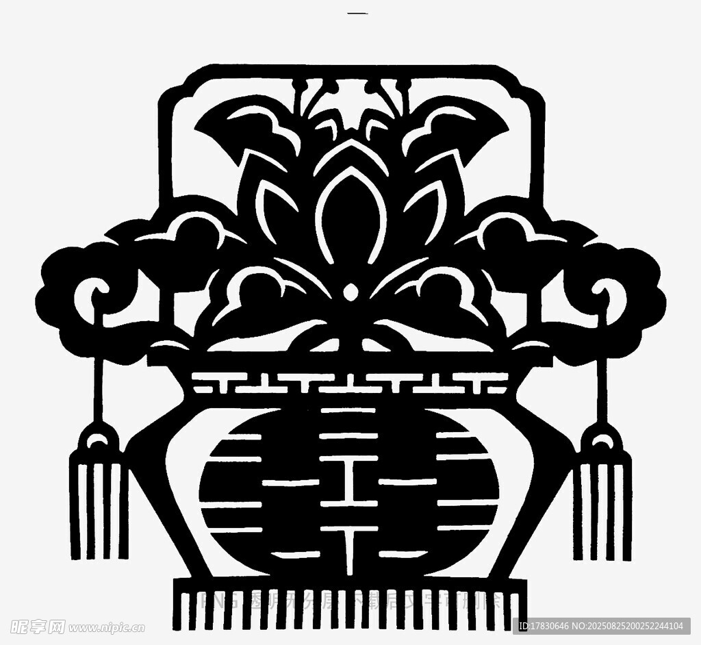 中式喜字花卉剪纸图案