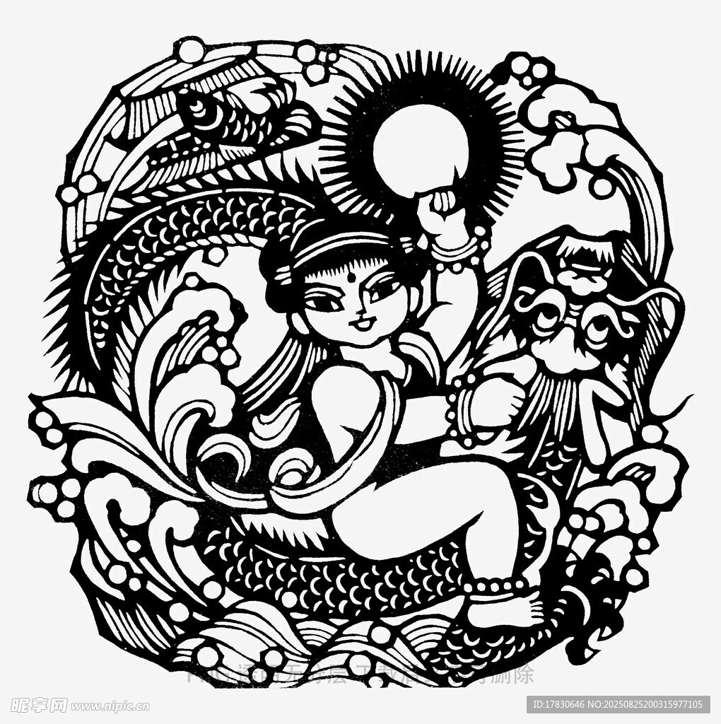 哪吒闹海传统图案插画