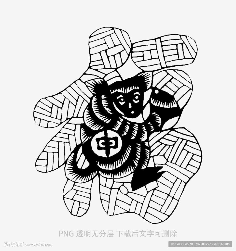 剪纸风格福字与老虎图案