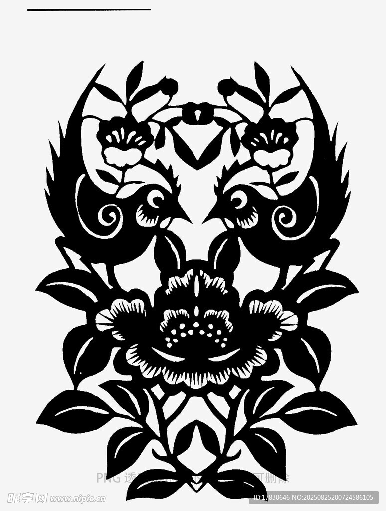 中式花卉鸟纹剪纸图案