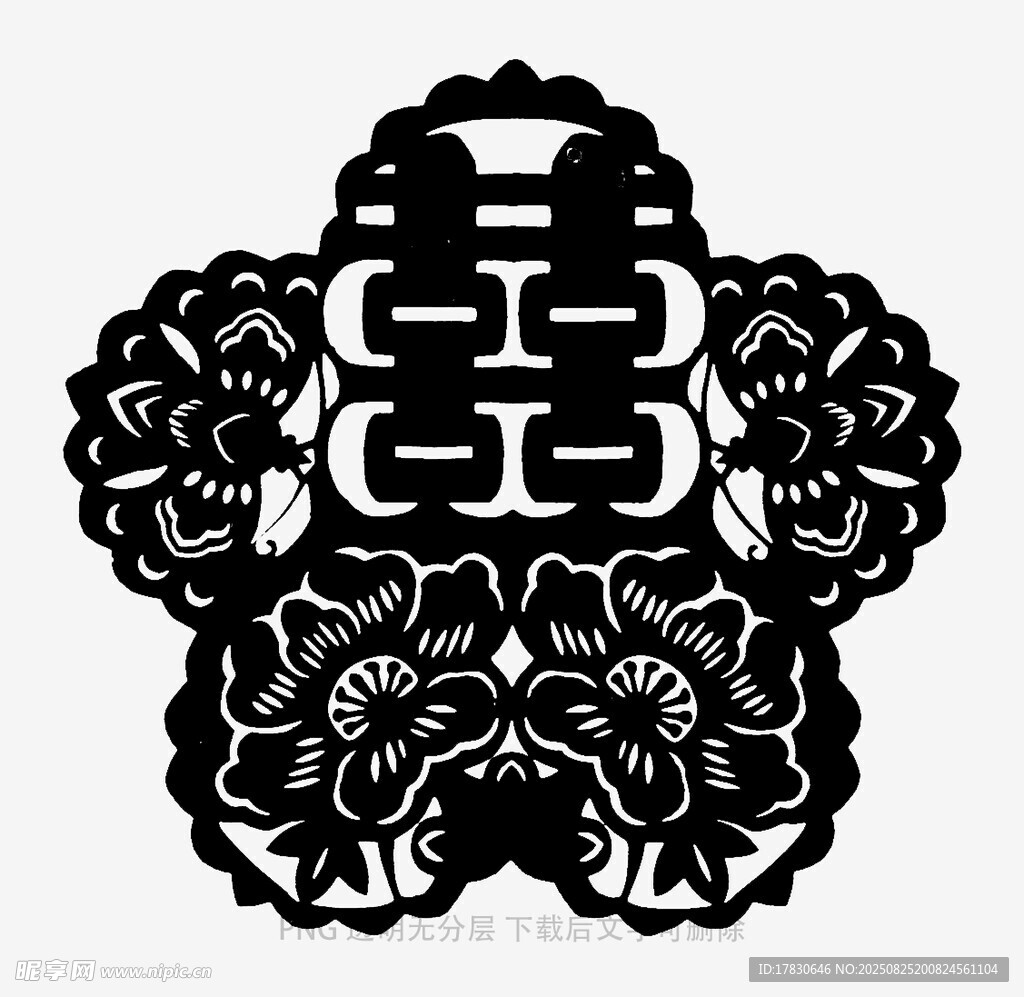 传统双喜花卉剪纸图案