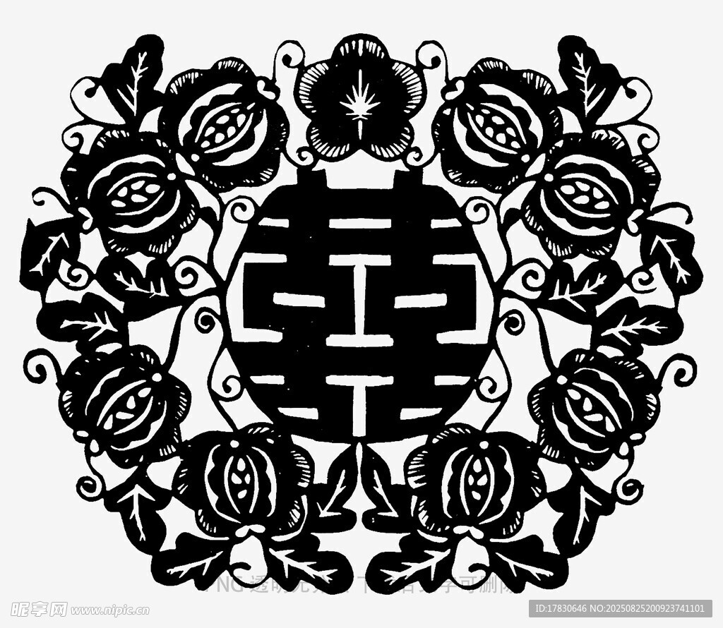 中式传统双喜花卉图案