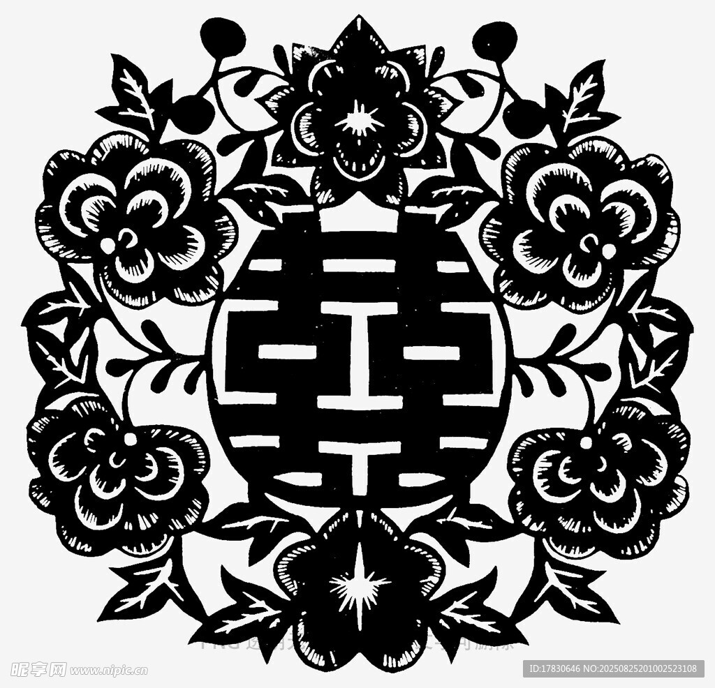 中式双喜花卉传统图案