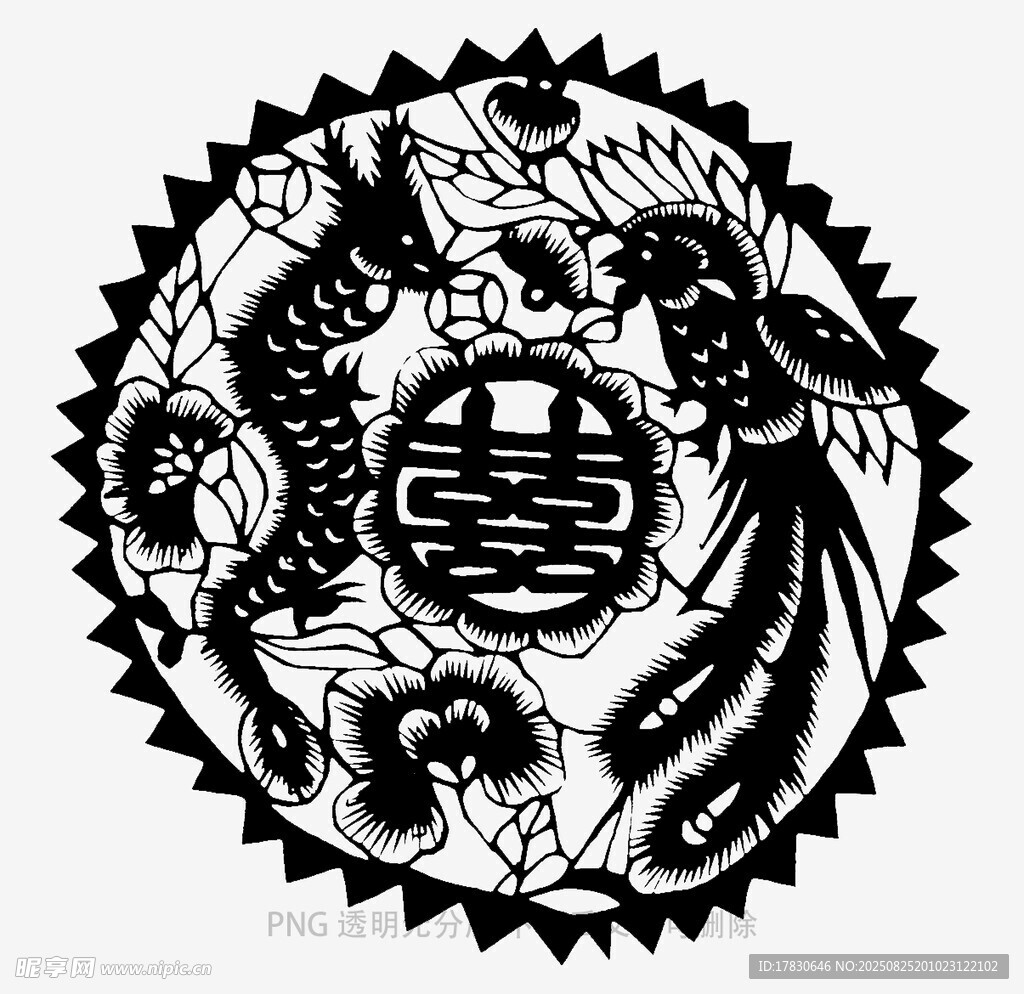 传统剪纸双凤呈祥图案
