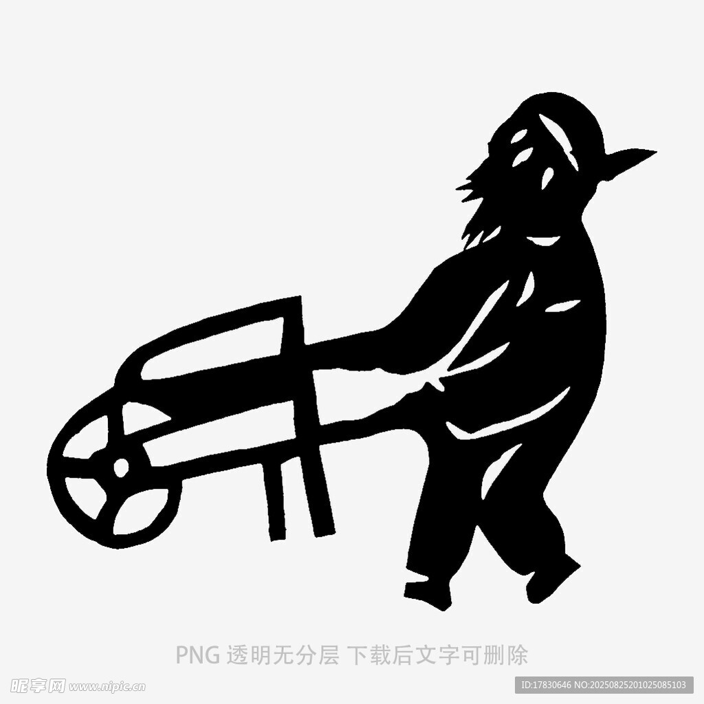 推着手推车的人物剪影
