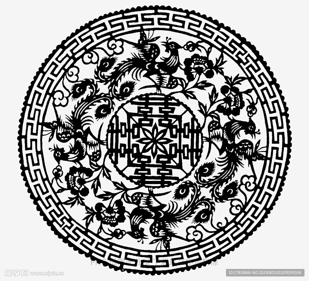 传统圆形吉祥花纹图案