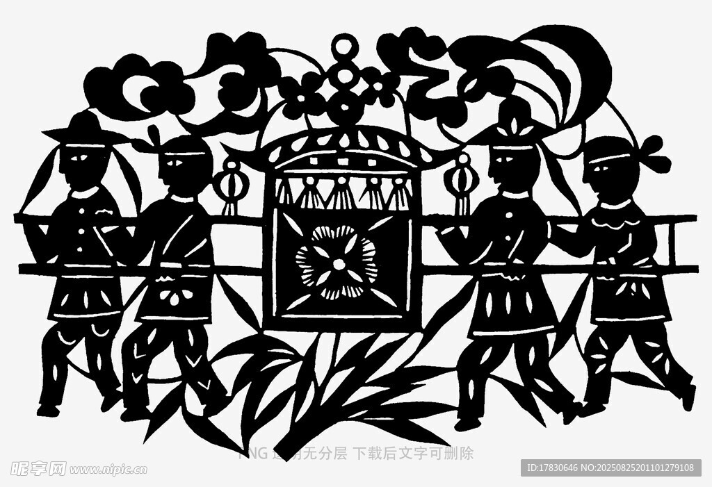 古代抬轿场景剪纸艺术