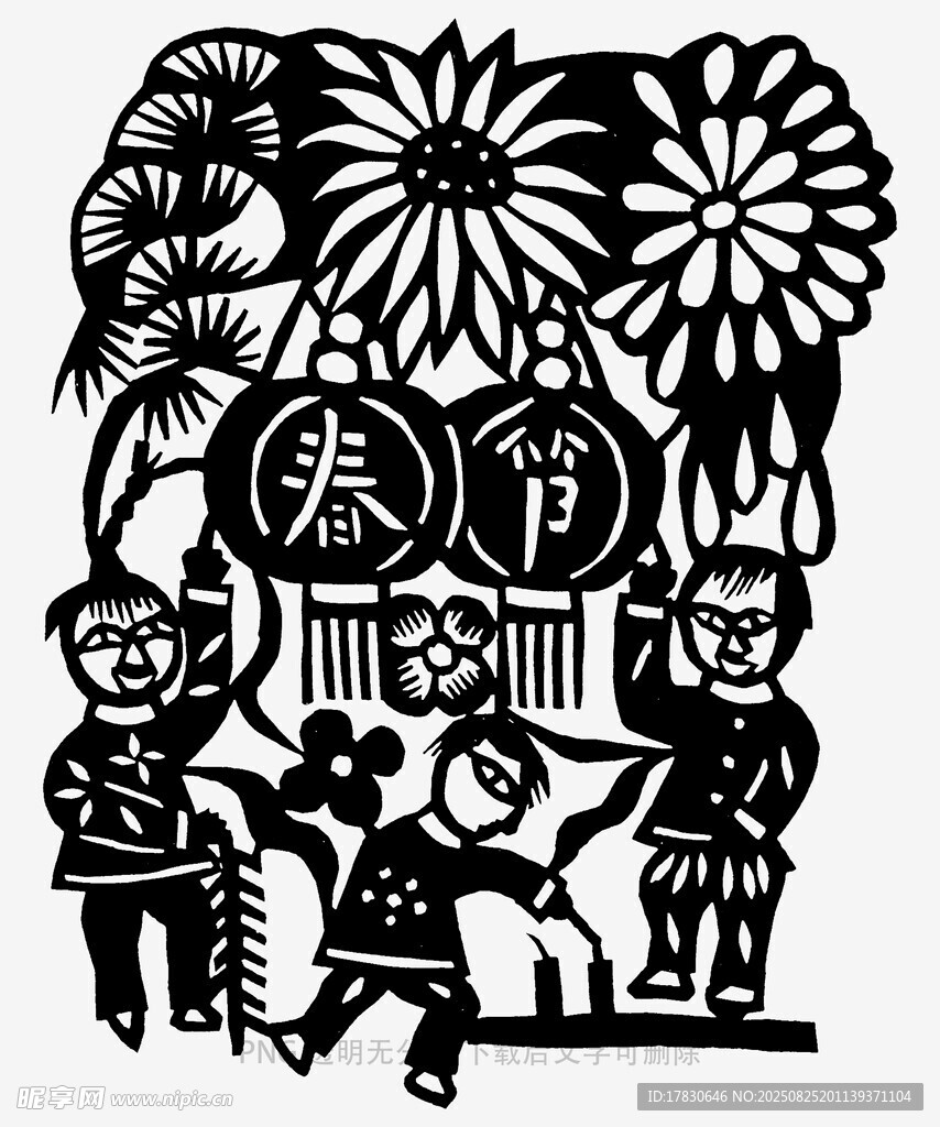 春节剪纸人物场景图