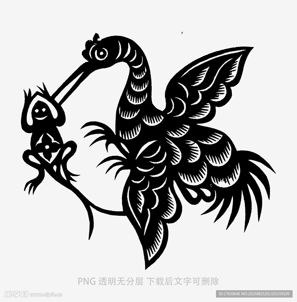 黑白蜂鸟与蛙图案设计