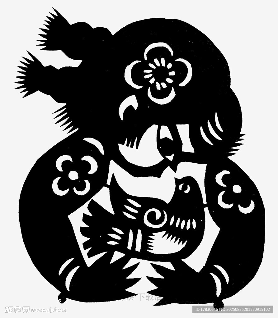 传统剪纸风的可爱孩童形象