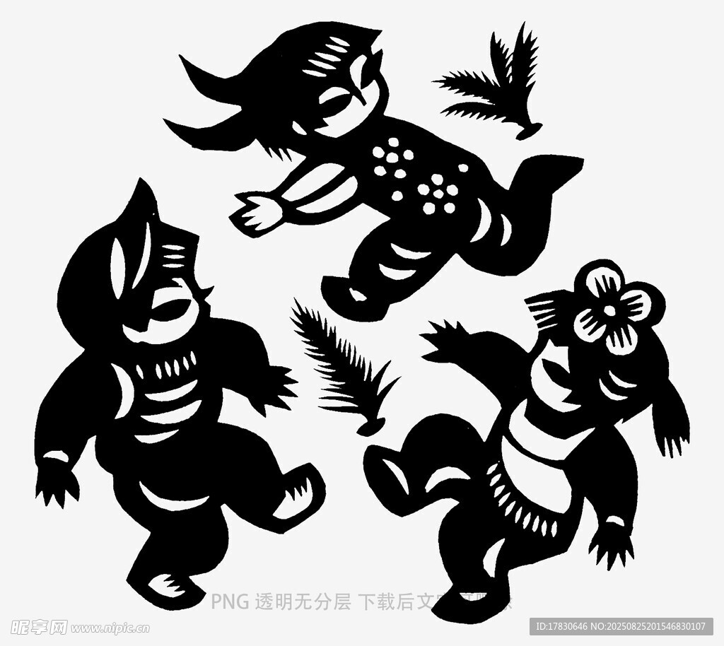 传统剪纸风的动物舞蹈形象
