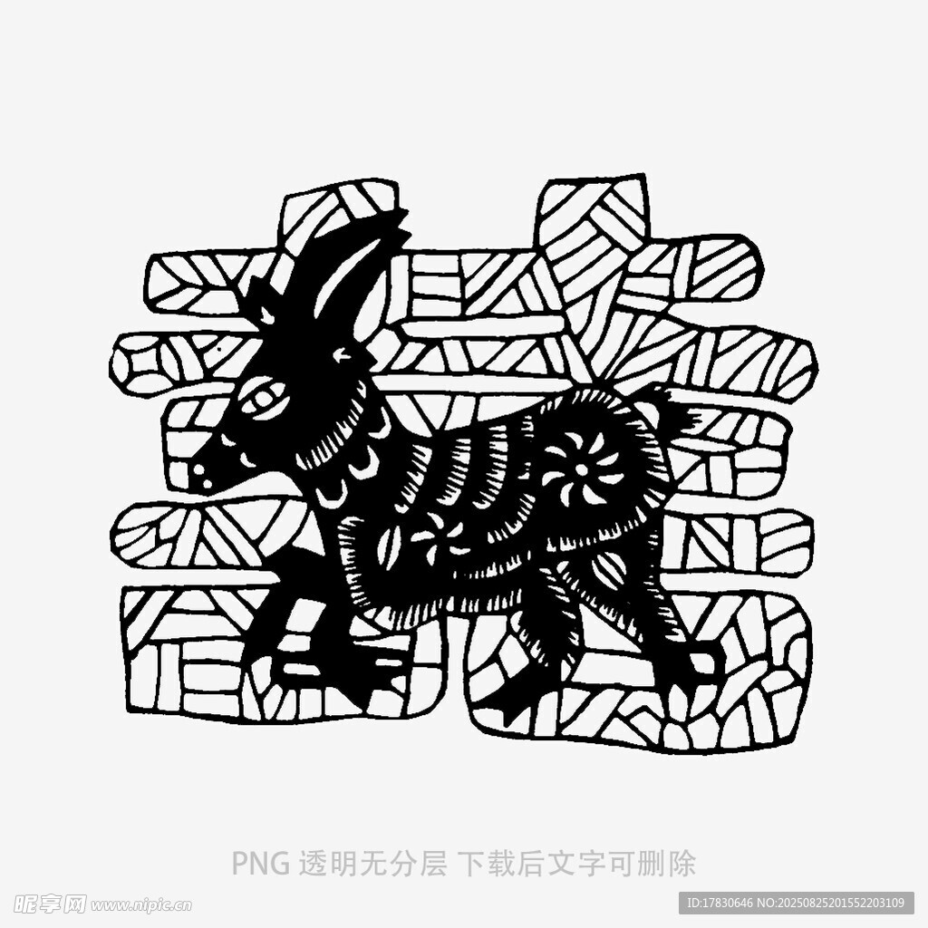 黑白几何风兔子图案设计