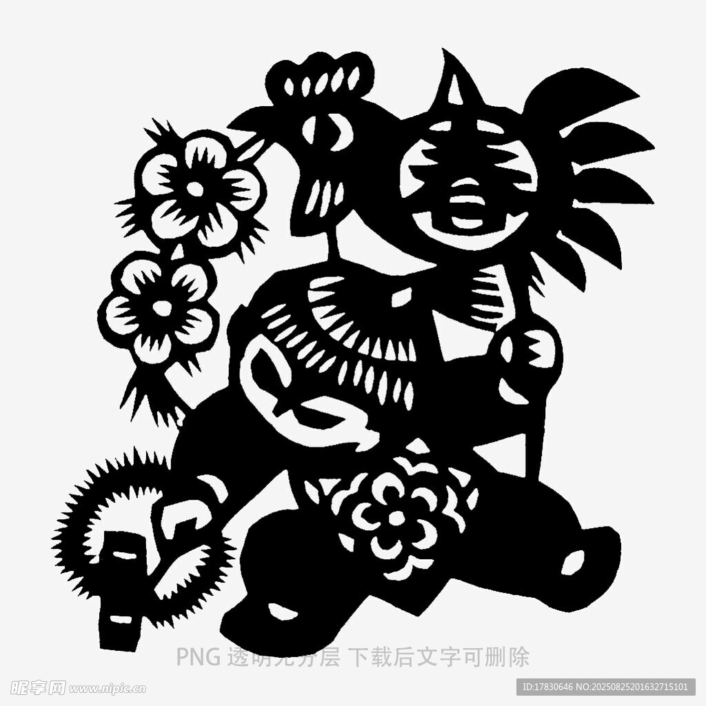 传统剪纸风格的可爱人物形象
