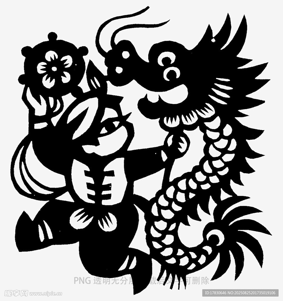 虎娃戏龙剪纸艺术