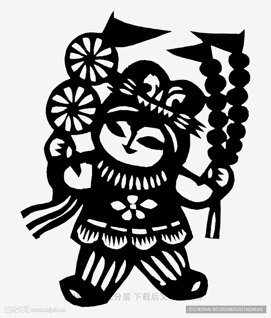 传统剪纸风的可爱戏曲人物