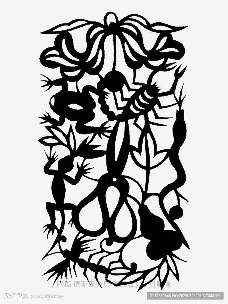 黑白花卉植物线条插画