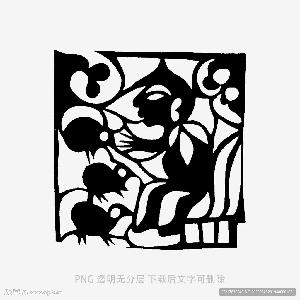 剪纸艺术中的人物花卉图