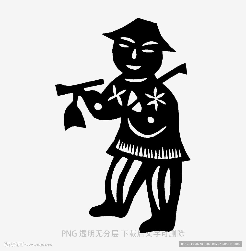 吹笛民俗人物剪纸形象