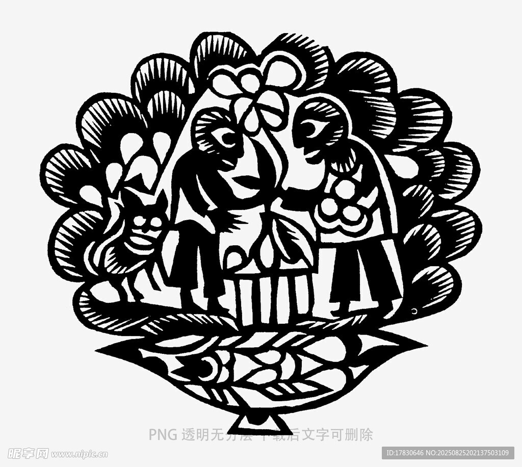 黑白骷髅花卉装饰图案