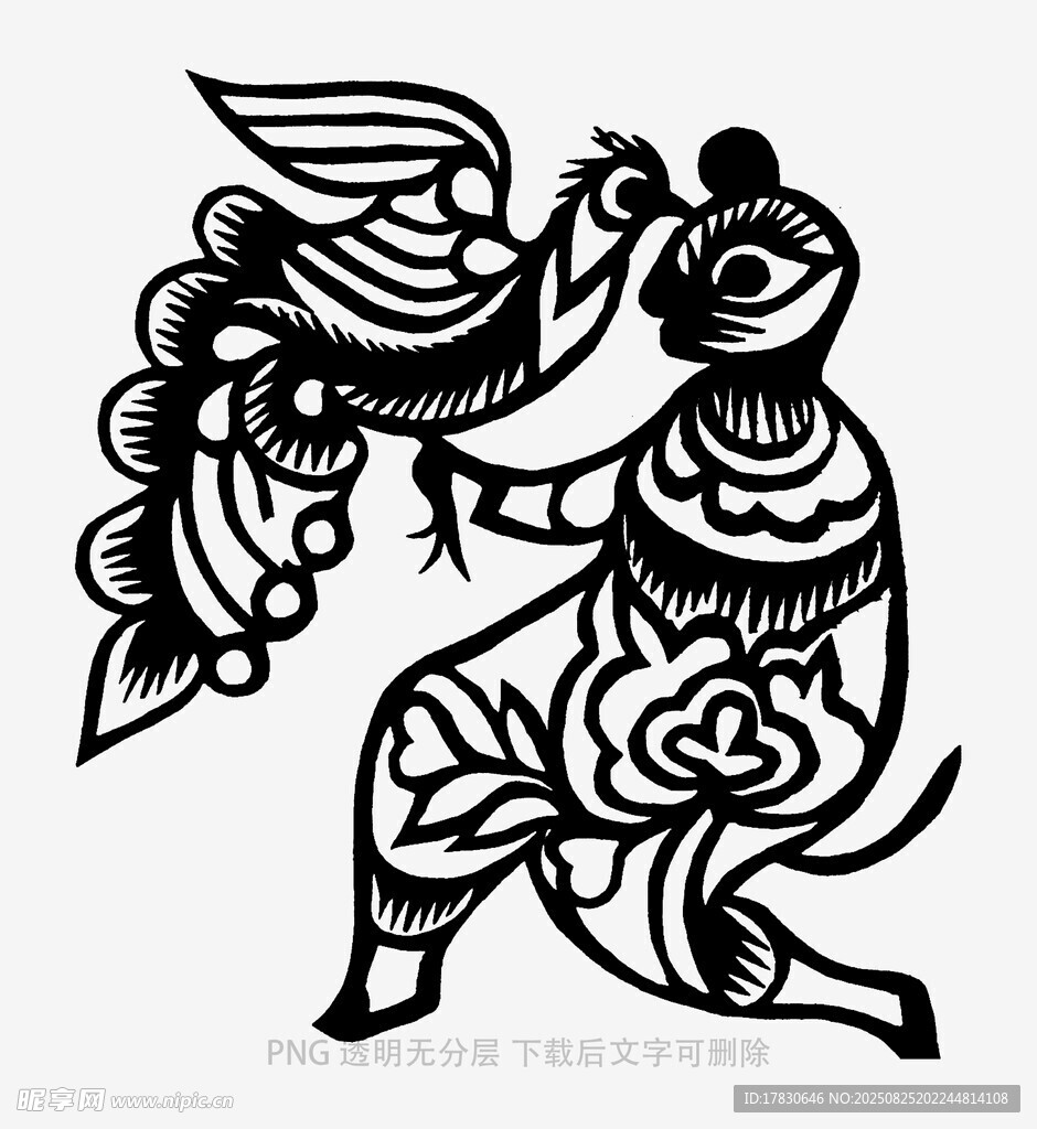 传统剪纸中的人物与飞鸟