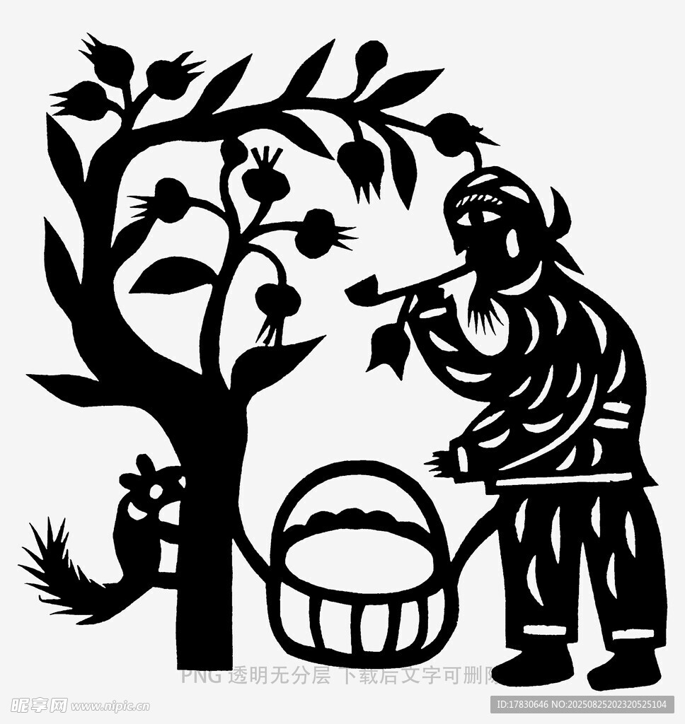 农民树下采摘劳作场景