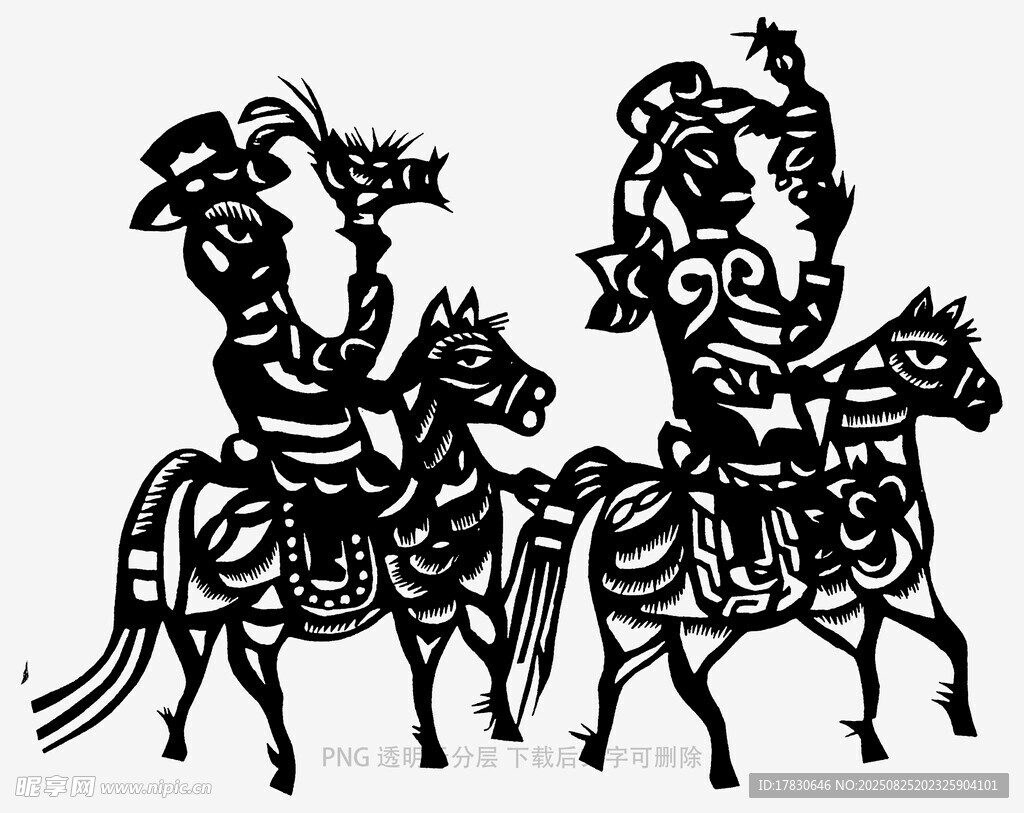 古代骑马人物剪纸艺术