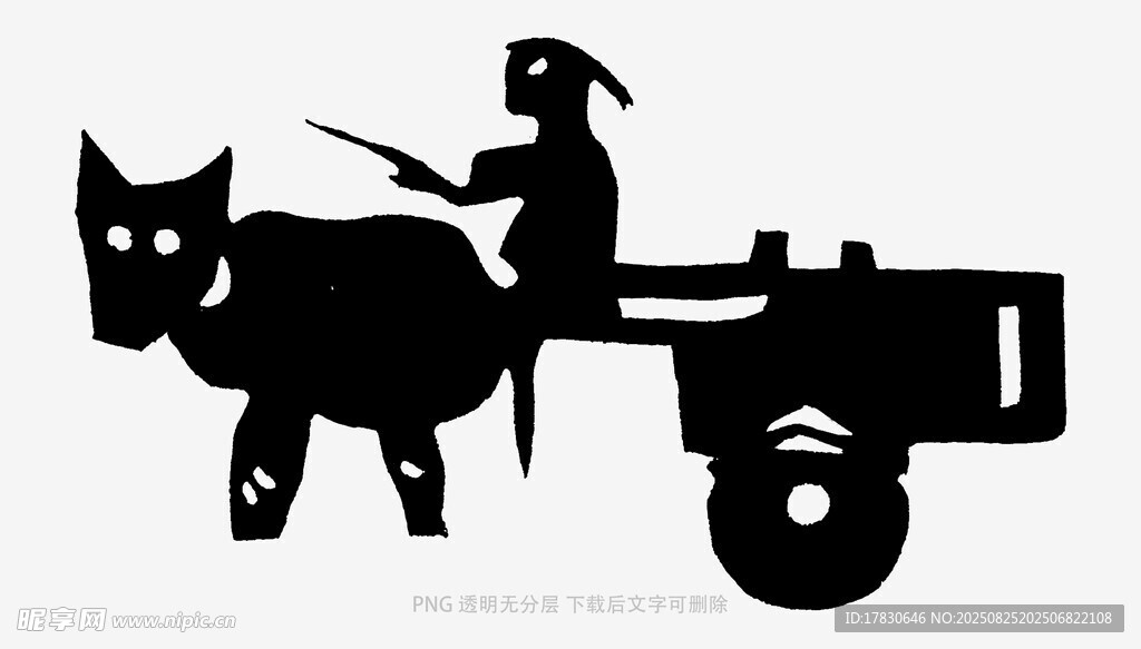 猫拉车的趣味剪影画面