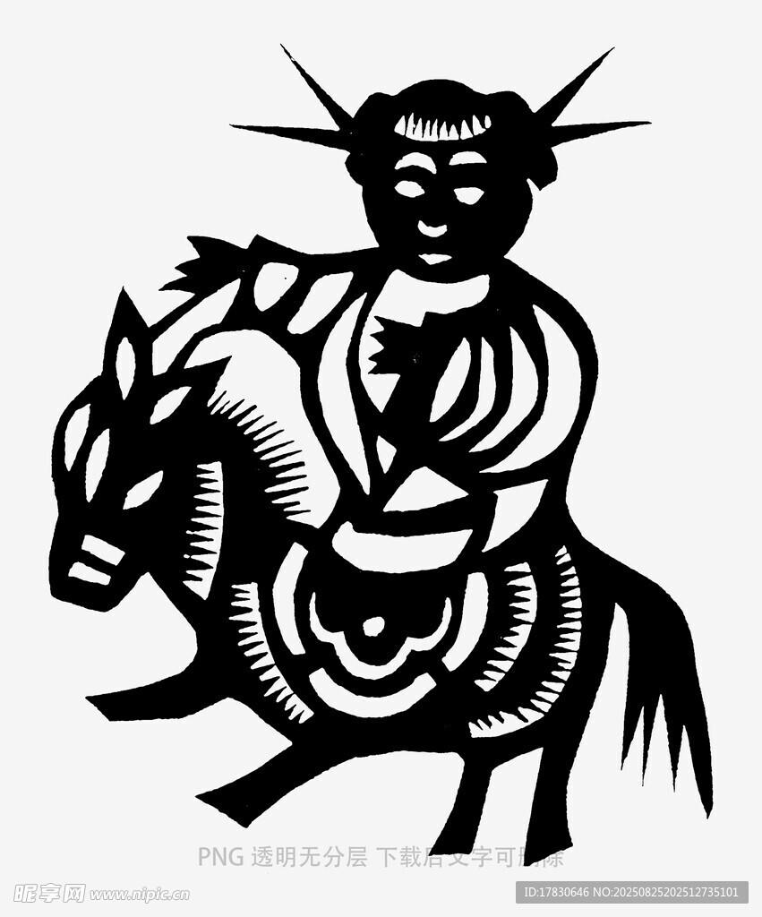 剪纸风格人物骑马图案