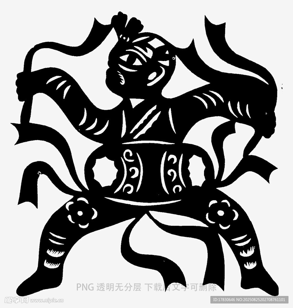 传统剪纸风格的古代武将形象