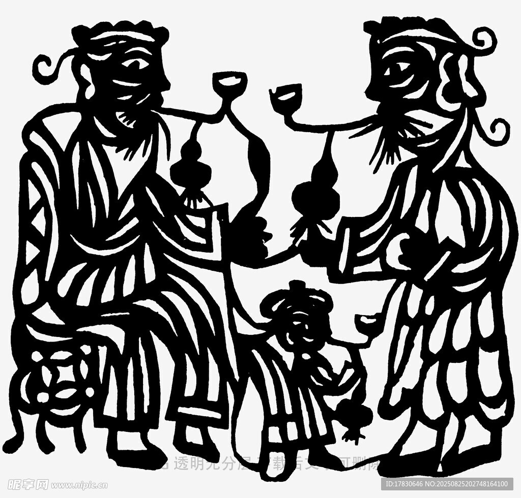 古代人物饮酒场景剪纸