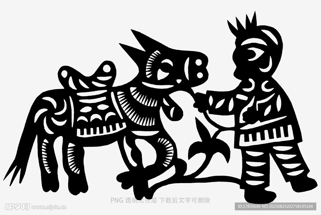 传统民间剪纸人物与马