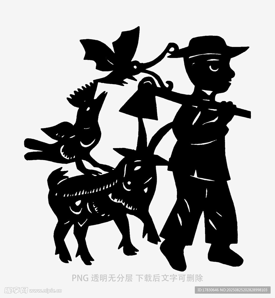 儿童与动物的剪影画面