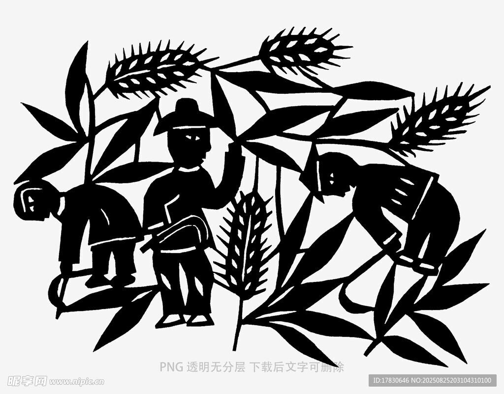 农民田间劳作剪纸艺术图
