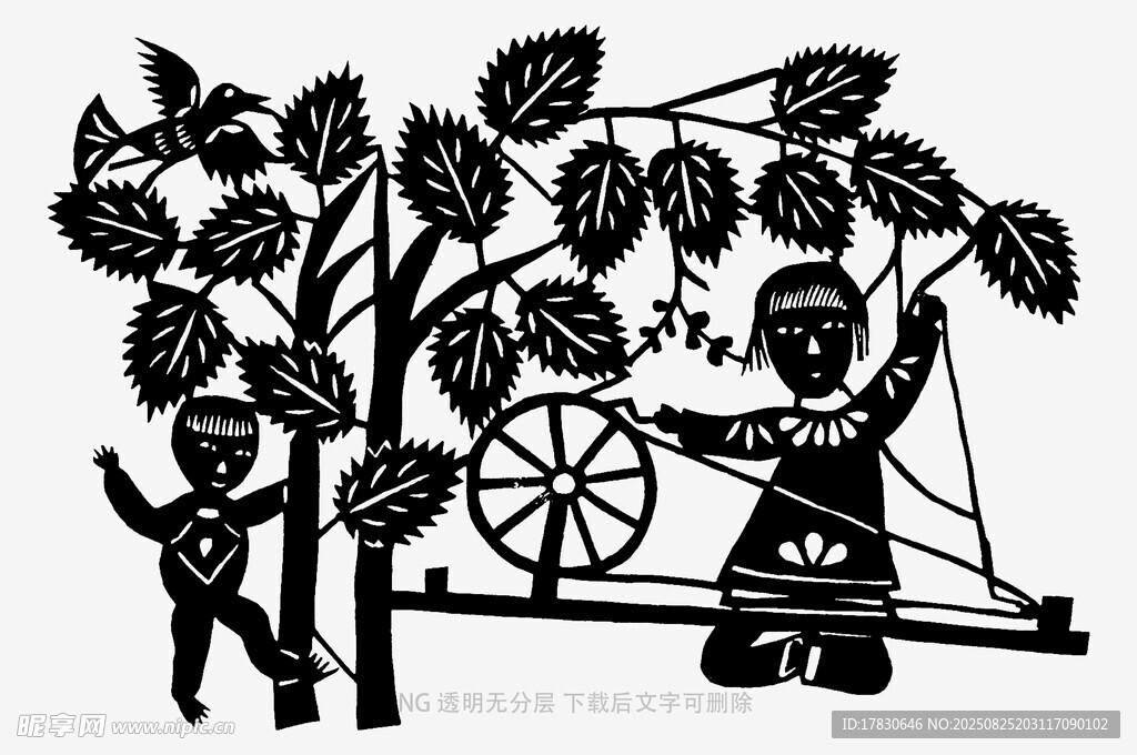传统织布场景剪纸艺术